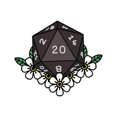 Basit bir döngü animasyon Retro Tattoo Biçimli doğal 20 D20 zarlı çiçek elementleri