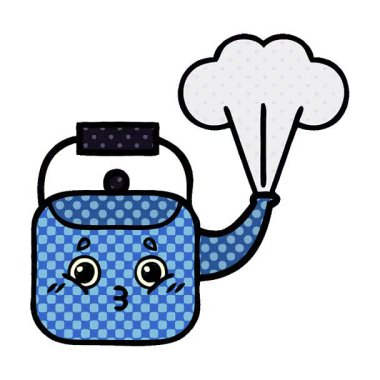 Buharı tüten bir çaydanlığın basit bir çizgi romanı.