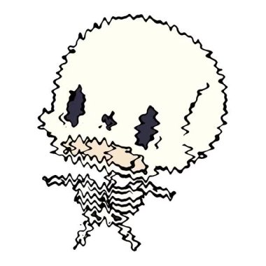 Basit bir çizgi film çizimi, kawaii sevimli ölü iskelet.