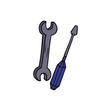 Basit bir döngü hareketli el çizimi bir anahtar ve bir tornavida karalaması