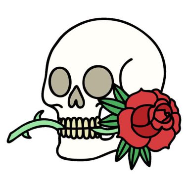 Geleneksel kafatası ve gül şeklinde basit bir döngü dövmesi.