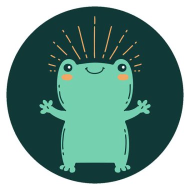 Dövme stili mutlu bir kurbağanın basit bir döngü simgesi