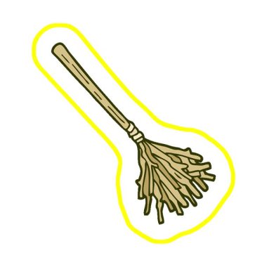 Basit bir döngü çizilmiş el çizimi çizgi film cadıları süpürgesi.