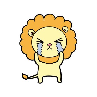 Basit bir çizgi film karakteri ağlayan aslan.