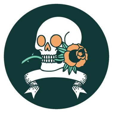 Kafatası ve gül sancağıyla basit bir döngü şeklinde dövme simgesi