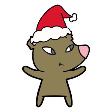 Noel Baba şapkası takan bir ayının basit bir çizgi çizimi.