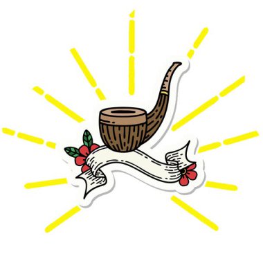 Sigara içen piposunun pankartına sahip basit bir döngü şeklinde dövme stili çıkartması