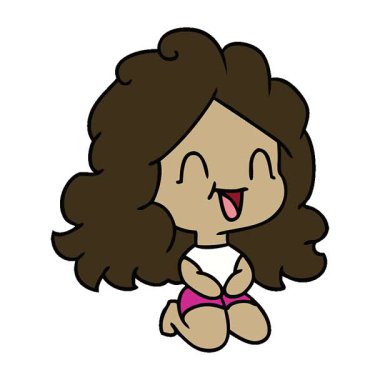 Basit bir serbest çizim çizgi film çizimi tatlı kawaii mutlu kız.