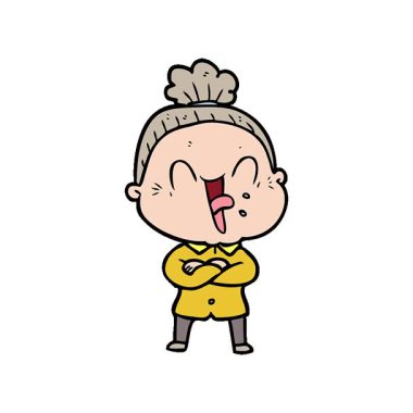 Basit bir çizgi film çizgi filmi mutlu yaşlı kadın.