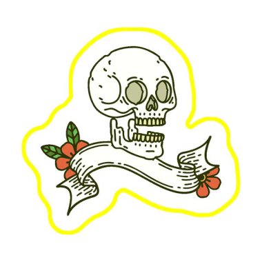 Basit bir döngü, geleneksel bir dövme ve kafatası dövmesi.