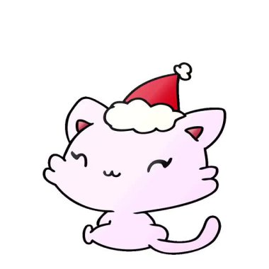 Basit bir döngü hareketli el Kawaii kedisinin Noel gradyan çizgi filmini çizdi.