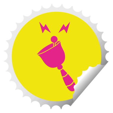 Çalan bir el çanının basit bir döngülü dairesel soyma çıkartması karikatürü.