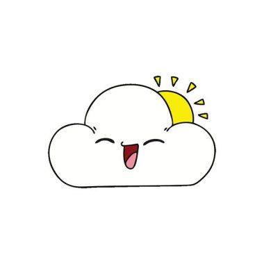 Basit bir döngü animasyonlu el garip çizgi film güneşi ve mutlu bulut çizimi