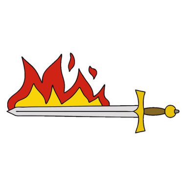 Basit bir döngü hareketli el çizilmiş garip çizgi film alevli kılıç