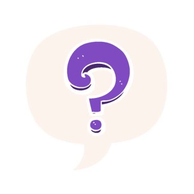 Retro biçimli konuşma baloncuklu basit bir çizgi film soru işareti