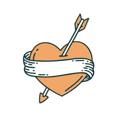 Bir okun kalbi ve sancağının basit bir döngü ikonik dövme görüntüsü