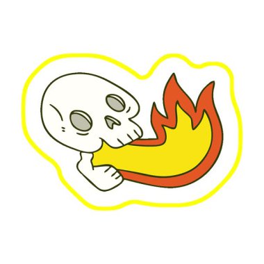 Basit bir çizgi film karakteri çizilmiş ateş soluyan el çizimi.