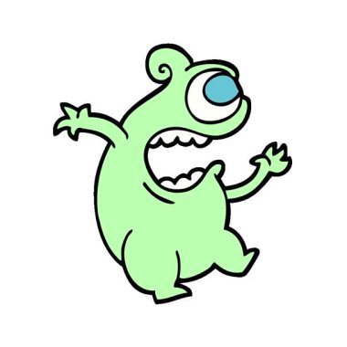 Basit bir döngü çizilmiş el karalama tarzı yeşil uzaylı çizgi filmi.