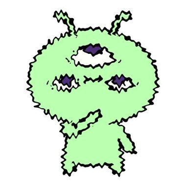 Düşünceli görünen küçük bir uzaylının basit bir çizgi filmi.