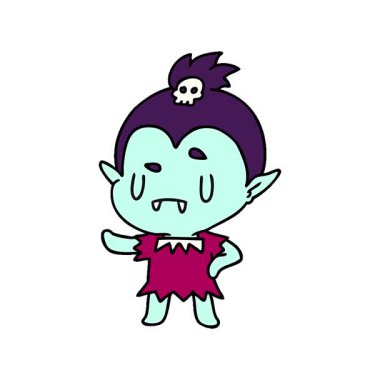 Tatlı vampir kızın basit bir çizgi film çizimi kawaii.