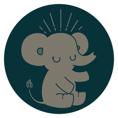 Dövme stili şirin bir filin basit bir canlandırma simgesi