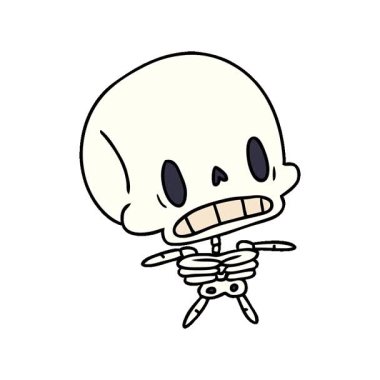 Basit bir çizgi film çizimi, kawaii sevimli ölü iskelet.