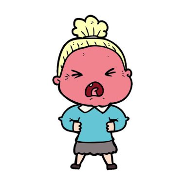 Basit bir çizgi film karakteri kızgın yaşlı kadın.