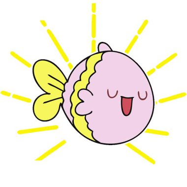 Basit bir döngü çizilmiş çizgi film balığı.