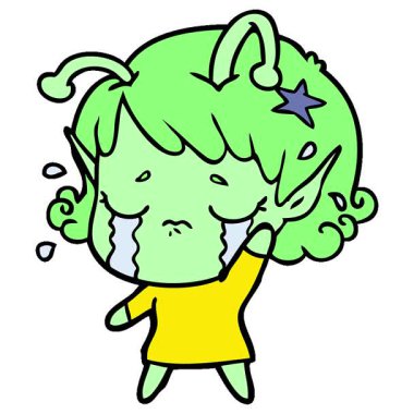 Basit bir çizgi film karakteri ağlayan uzaylı kız.