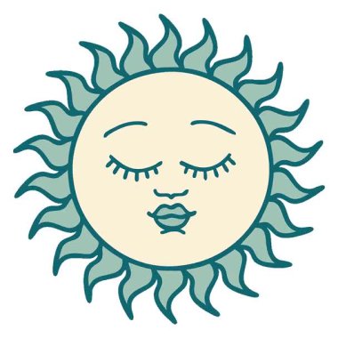 Yüzü olan güneşin basit bir ikonik dövme görüntüsü.