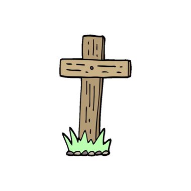 Basit bir döngü çizilmiş el çizimi karikatür tarzı tahta haç