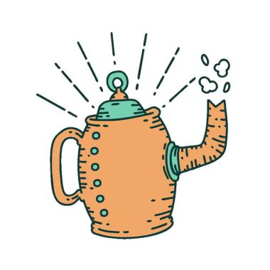 Geleneksel dövme stili eski kahve demliğinin basit bir canlandırması.