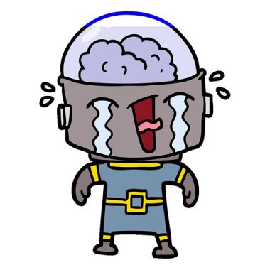 Basit bir çizgi film karakteri ağlayan robot.