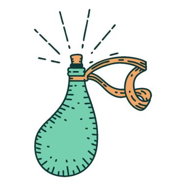 Geleneksel dövme tarzının basit bir canlandırması. Eski deri su şişesi.