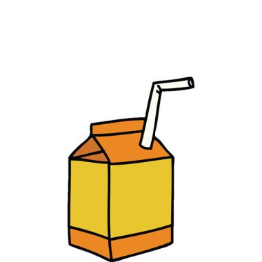 Basit bir ilmek çizilmiş çizgi film eli meyve suyunun tuhaf bir karikatürünü çizdi