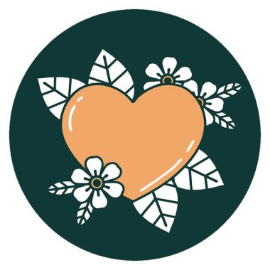 Botanik bir kalbin basit bir döngü ikonik dövme görüntüsü