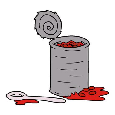 Açılmış bir fasulye kutusunun çizgi film karalaması gibi basit bir döngü çizimi.