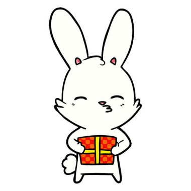 Şimdiki halkalı basit bir meraklı tavşan çizgi filmi.