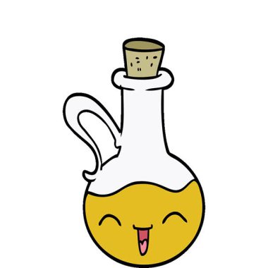 Basit bir çizgi film çizgi filmi. Bir şişe mutlu zeytinyağı.