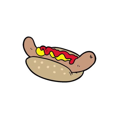 Basit bir çizgi film animasyonu taze, lezzetli bir sosisli sandviç.