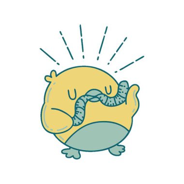 Geleneksel dövme stili solucanlı Robin 'in basit bir illüstrasyon canlandırması