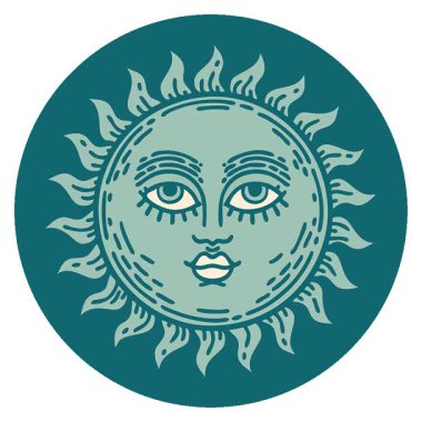 Yüzü olan güneşin basit bir ikonik dövme görüntüsü.