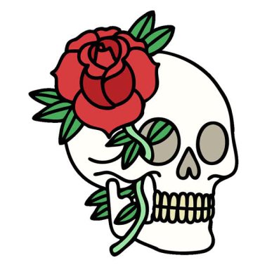 Geleneksel kafatası ve gül şeklinde basit bir döngü dövmesi.