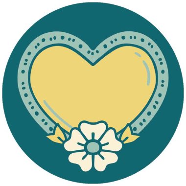 Basit bir döngü ikonik dövme tarzı kalp ve çiçeğin görüntüsü