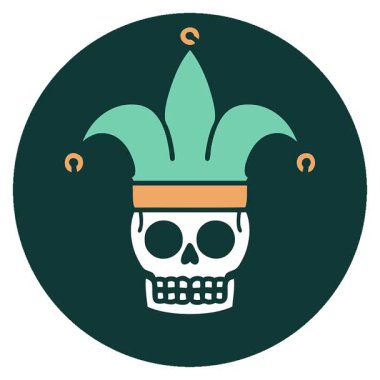 Basit bir kafatası soytarısı ikonik dövme görüntüsü.