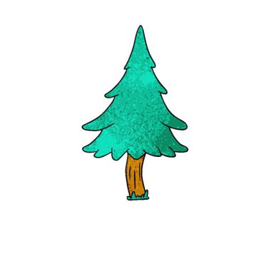 Basit bir döngü çizilmiş el çizimi, ağaçlık çam ağaçlarının karalamaları.