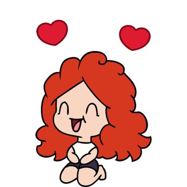 Basit bir serbest çizim çizgi film çizimi tatlı kawaii mutlu kız.