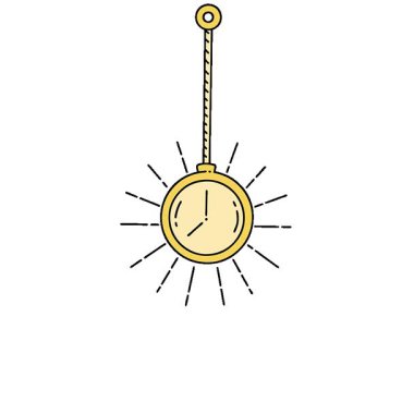 Geleneksel dövme stili altın cep saatinin basit bir illüstrasyon canlandırması