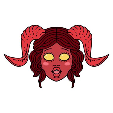 Basit bir döngü canlandırmalı Retro Tattoo Biçimli tiefling karakter yüzü