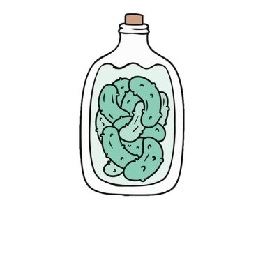 Basit bir el çizimi çizgi film çizimi turşulu turşu kavanozu.